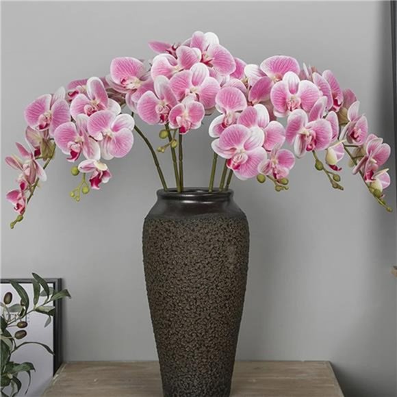 32"Artificial Phalaenopsis Flowers 4 Pcs with 2 Bundles Leaves Artificial Orchid - Picture 5 of 7